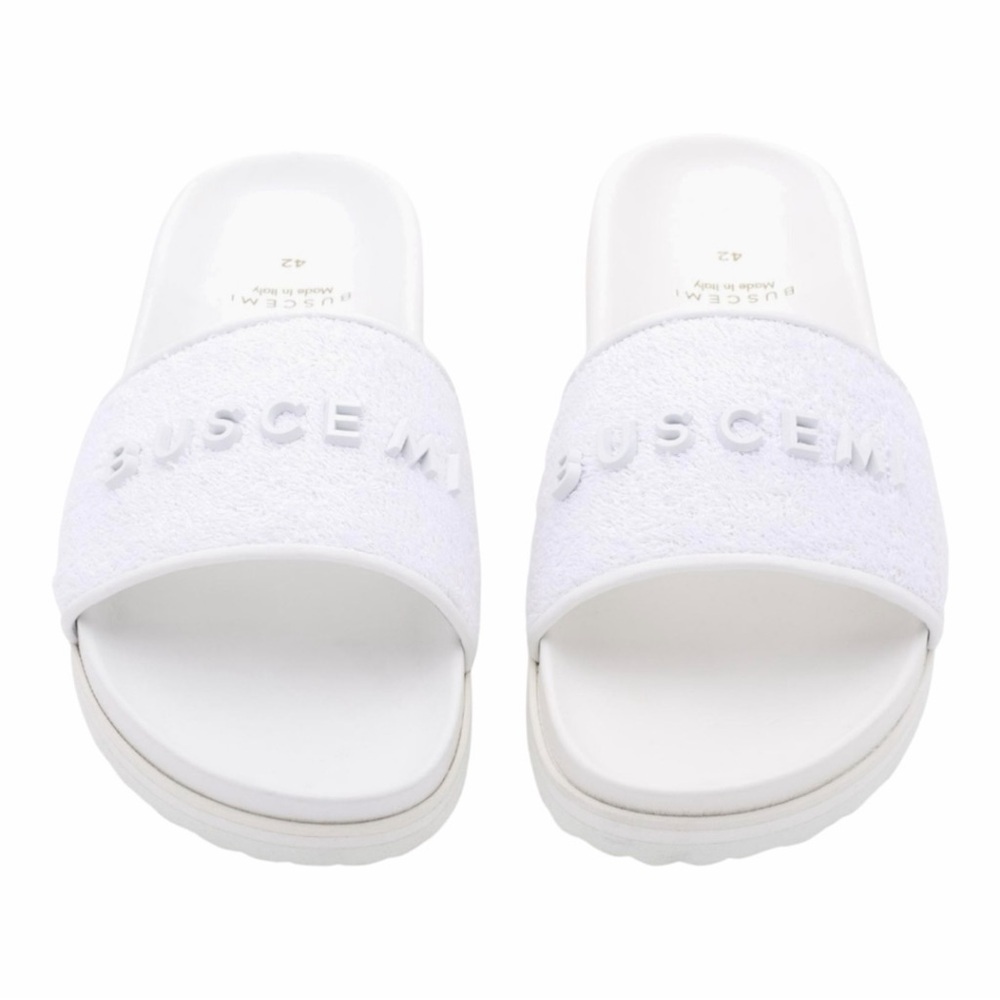 Buscemi Logo White Terry Slides. Made in Italy! Size EU 39/US 9.